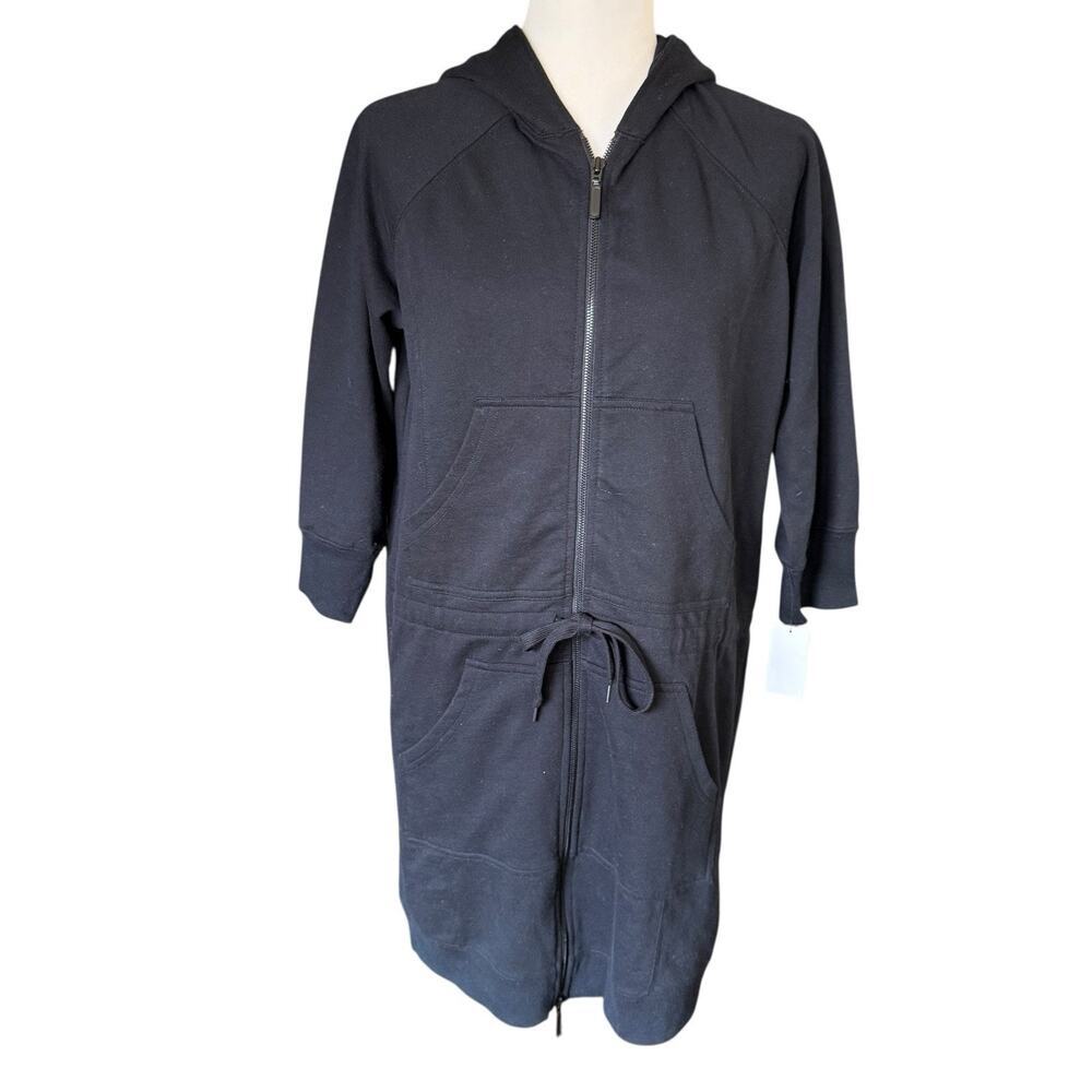 Norma Kamali Athletic Dress Black L Jersey Hooded Athleisure Designer NWT